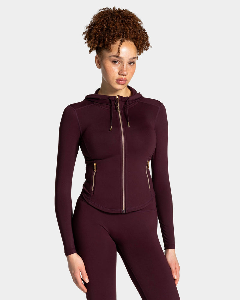 Veste de sport zippée sculptante à capuche Allrounder « merlot/dorée »