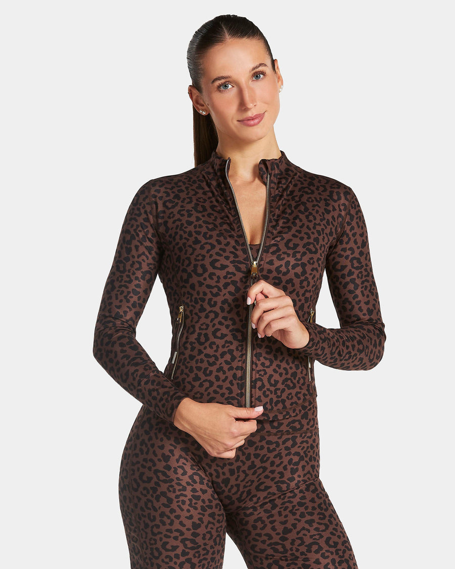 Veste de sport zippée sculptante Allrounder « Léopard Walnut »