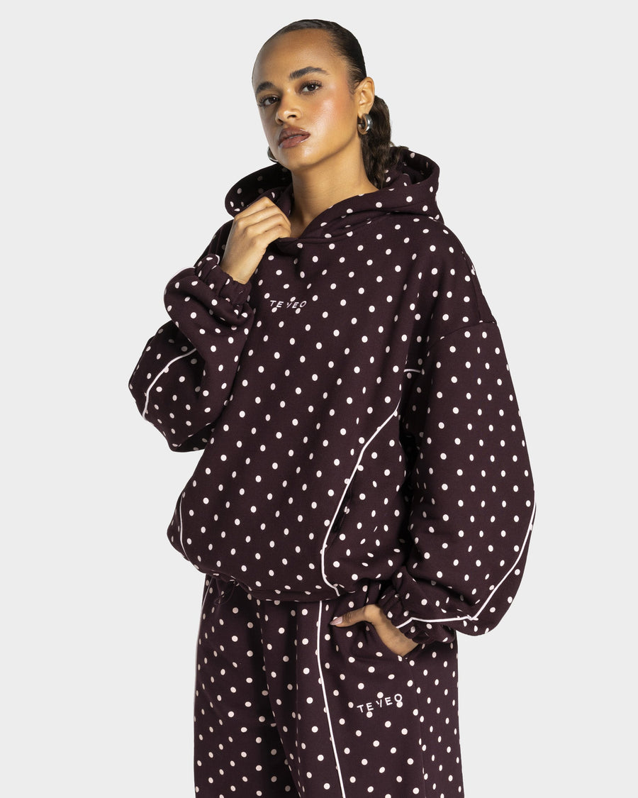 Sweat à capuche Contrastline « merlot à pois »