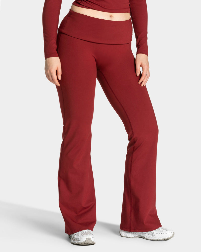 Legging évasé à coupe longue Mellow Fold Over « bordeaux »