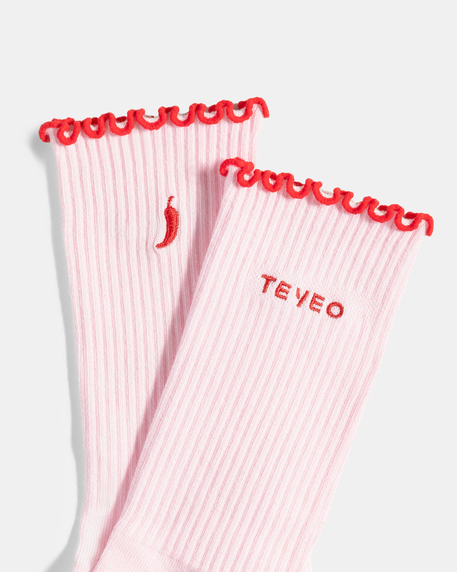 Chaussettes à volants Valentine (2 paires) « Rose Chili/blanc Chili »